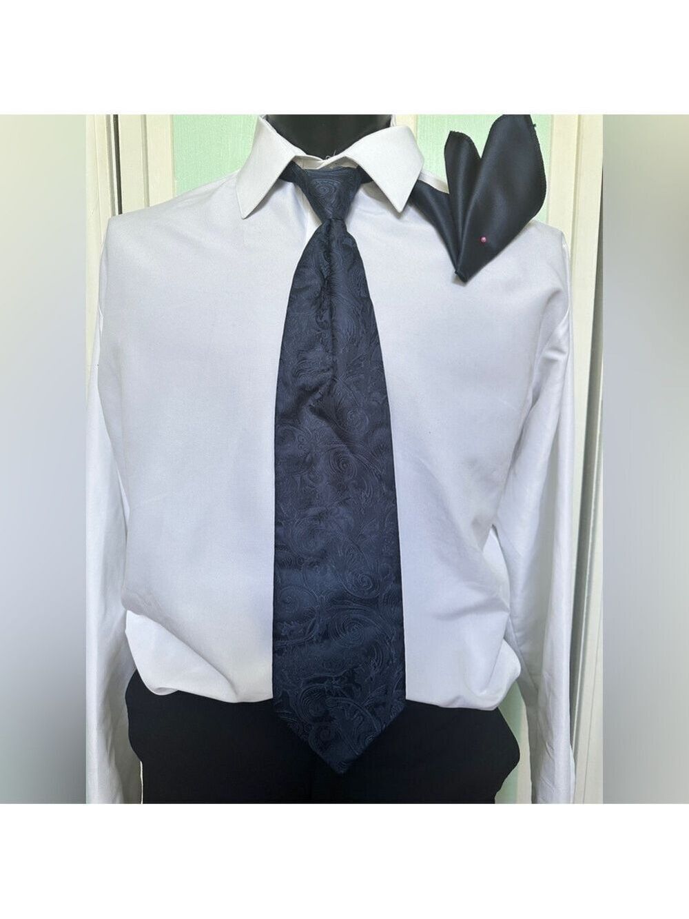 Midnight Navy Dark Blue Tie Wedding Prom Pre Tied tapestry paisley pocket square